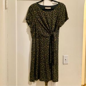 LOFT Navy Floral Side Tie Jersey Dress XL